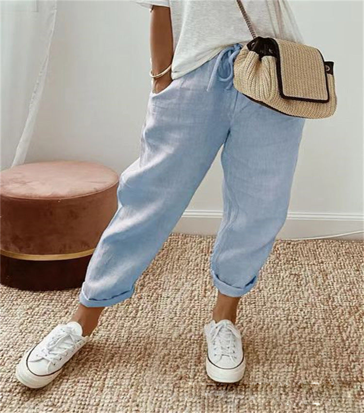 Womens Elegant Cotton and Linen Pants Relaxed Fit