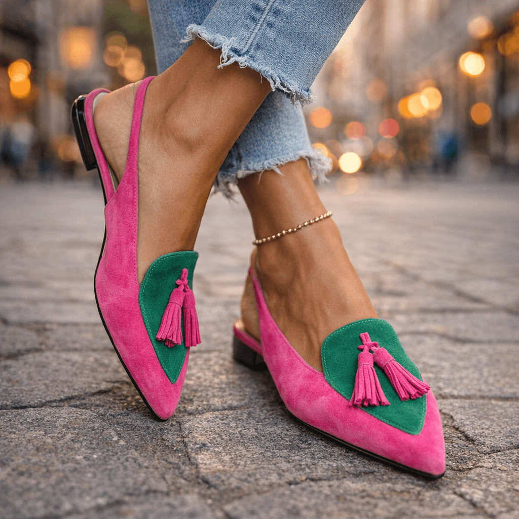 Womens Pointed Toe Slingback Loafers Leather Upper - BritishMode