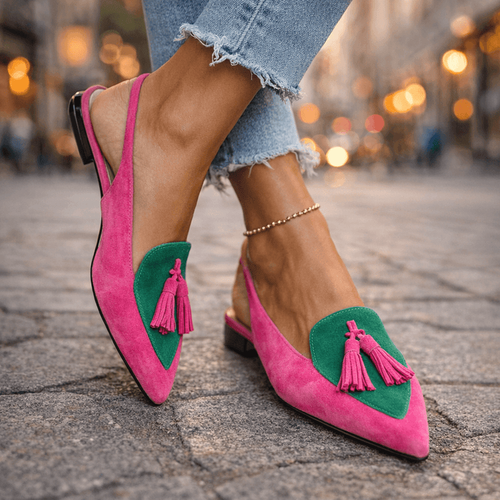 Womens Pointed Toe Slingback Loafers Leather Upper - BritishMode