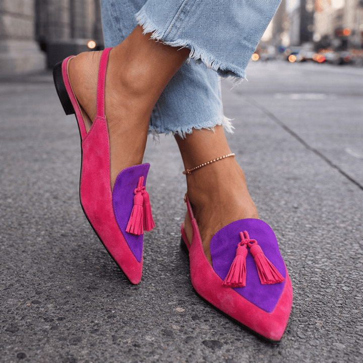 Womens Pointed Toe Slingback Loafers Leather Upper