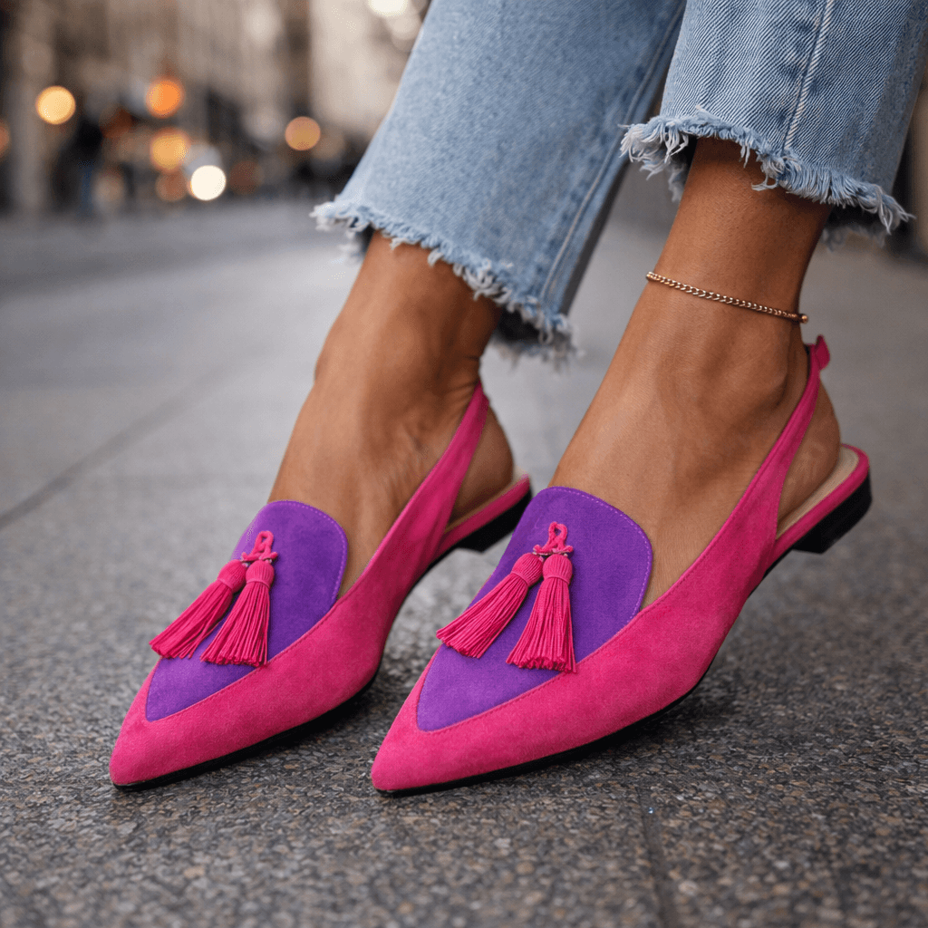 Womens Pointed Toe Slingback Loafers Leather Upper