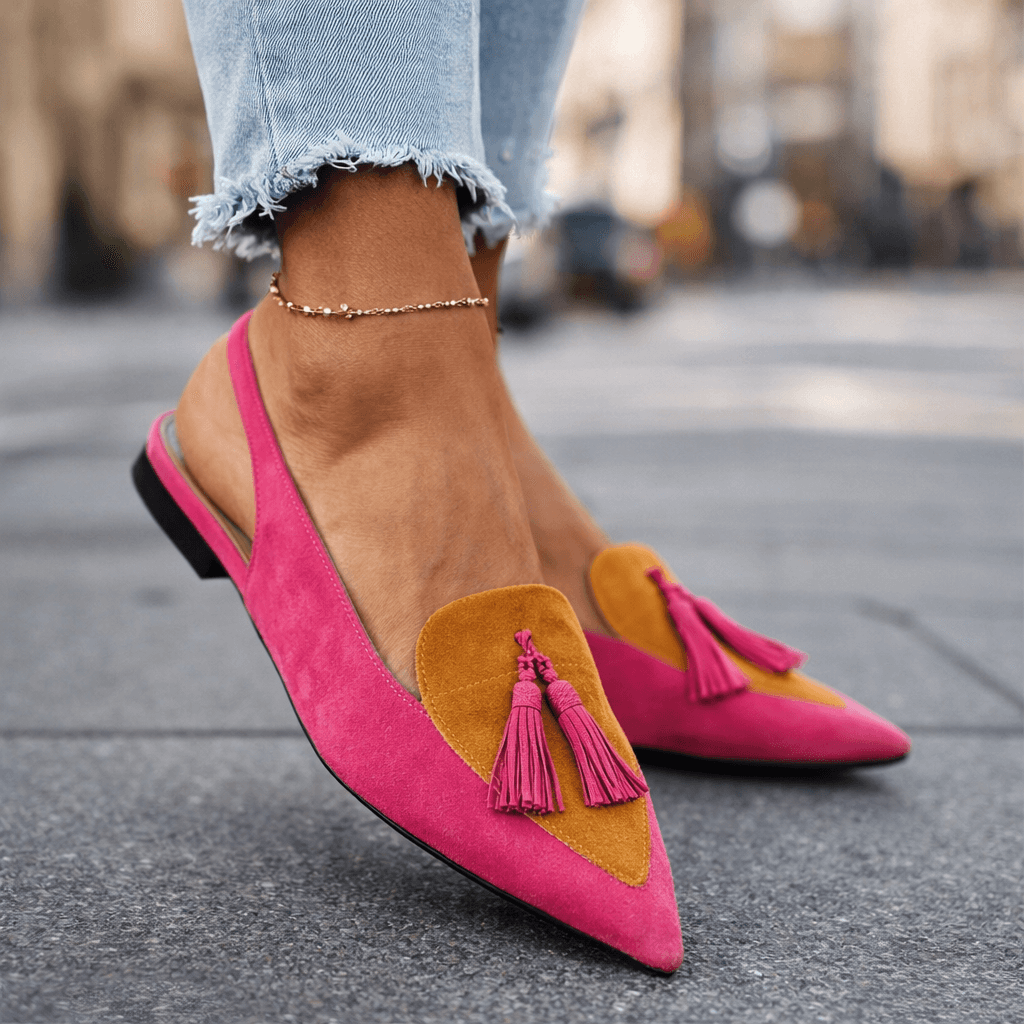Womens Pointed Toe Slingback Loafers Leather Upper