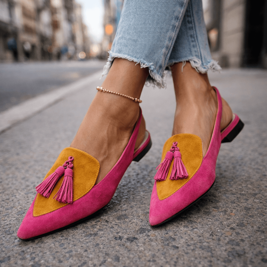 Womens Pointed Toe Slingback Loafers Leather Upper