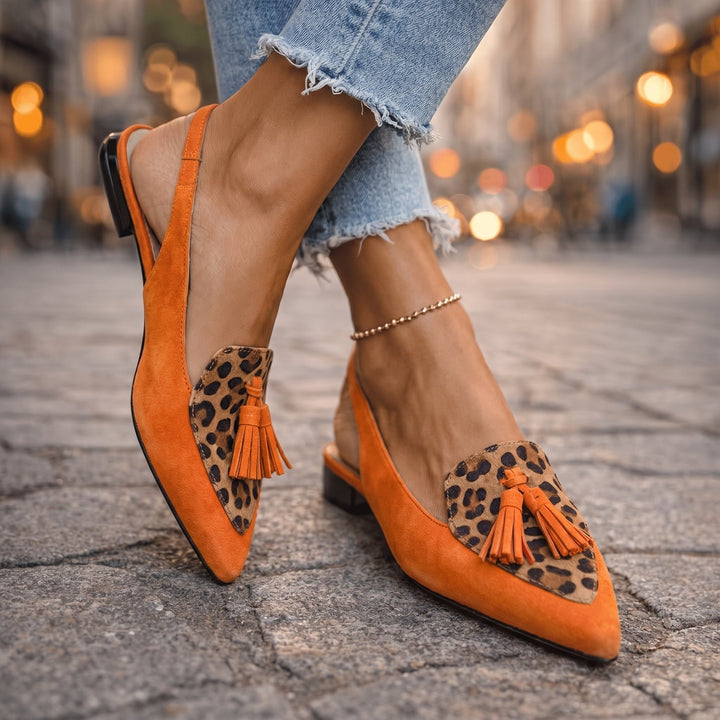 Womens Pointed Toe Slingback Loafers Leather Upper