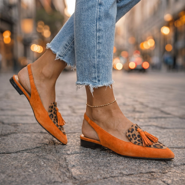 Womens Pointed Toe Slingback Loafers Leather Upper