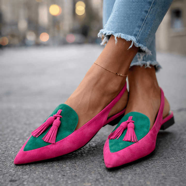 Womens Pointed Toe Slingback Loafers Leather Upper