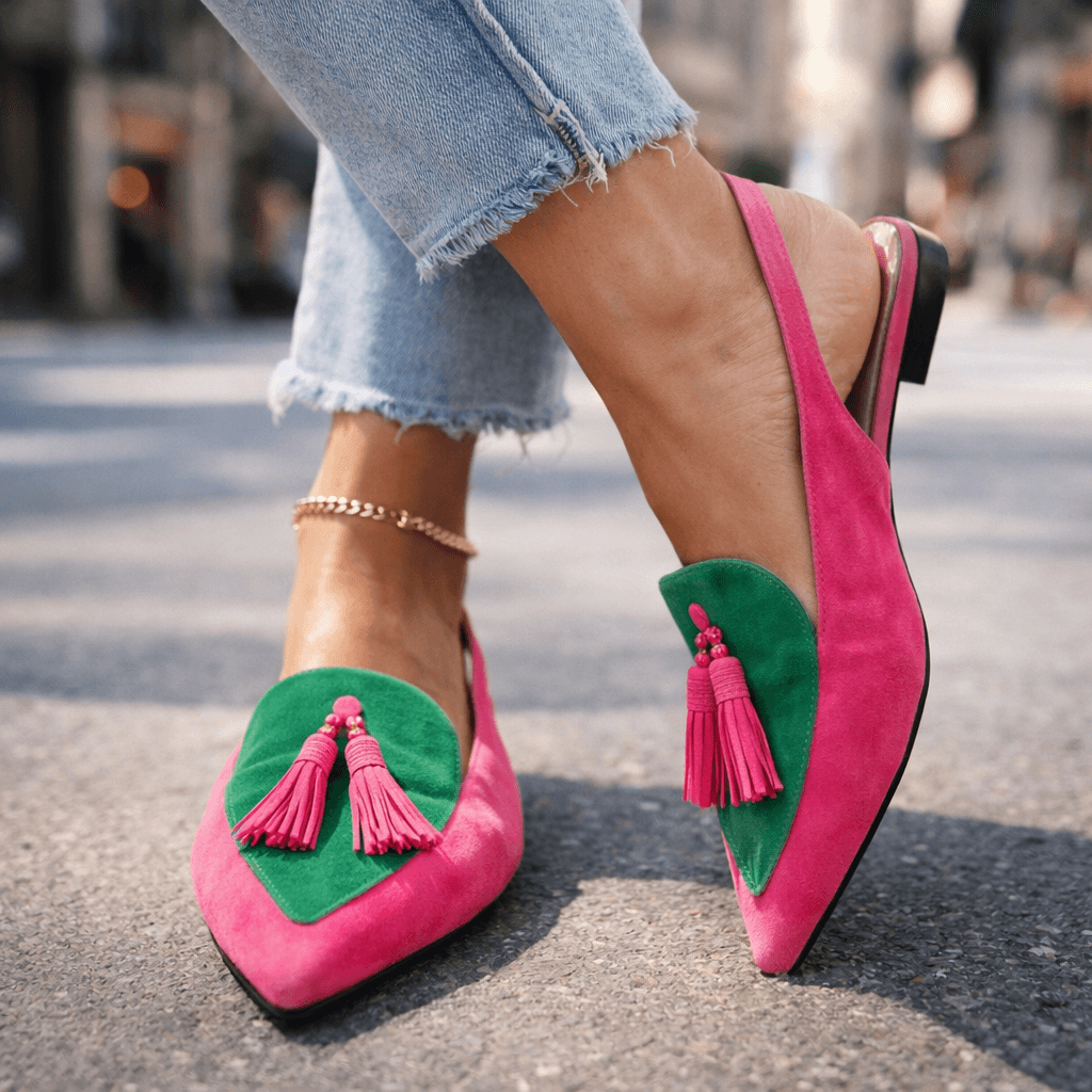 Womens Pointed Toe Slingback Loafers Leather Upper
