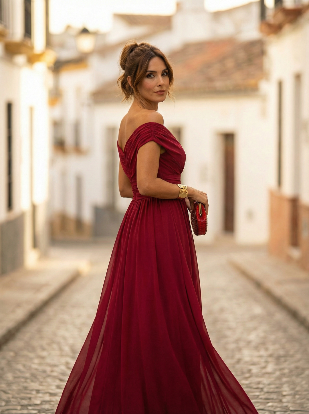 Womens Maxi Dress Chiffon Off Shoulder Ruched Style