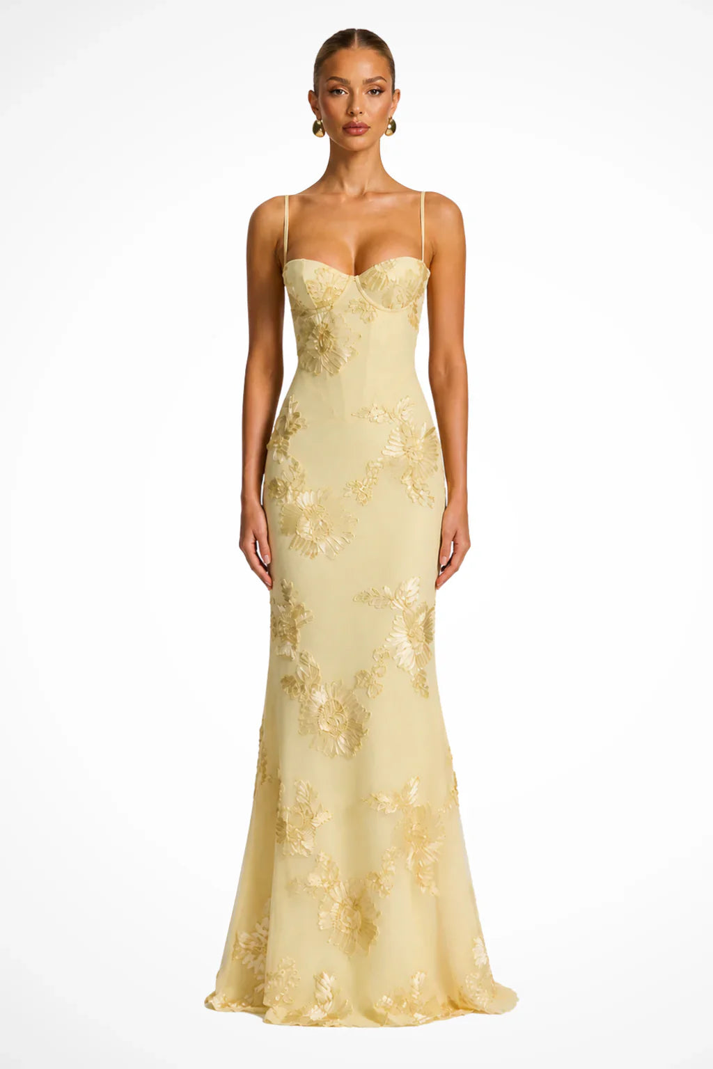 Womens Maxi Dress Embroidered Floral Corset Bodice Cami Straps - BritishMode