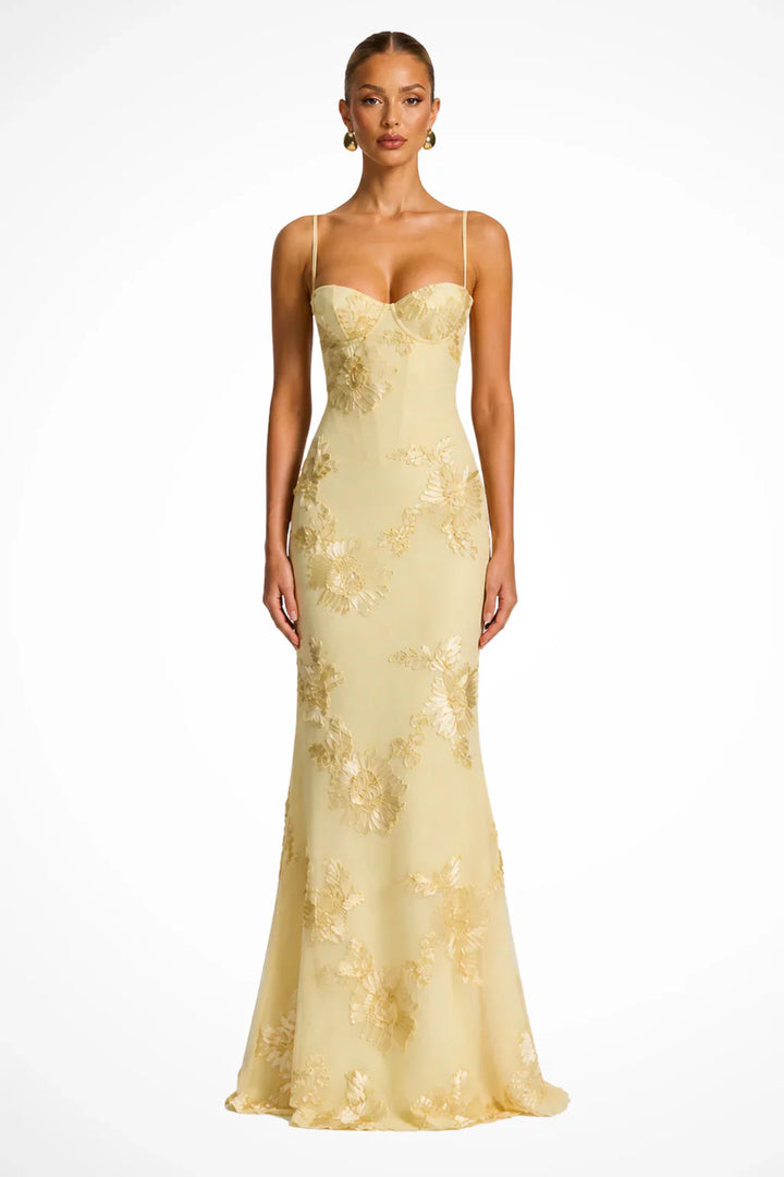 Womens Maxi Dress Embroidered Floral Corset Bodice Cami Straps - BritishMode