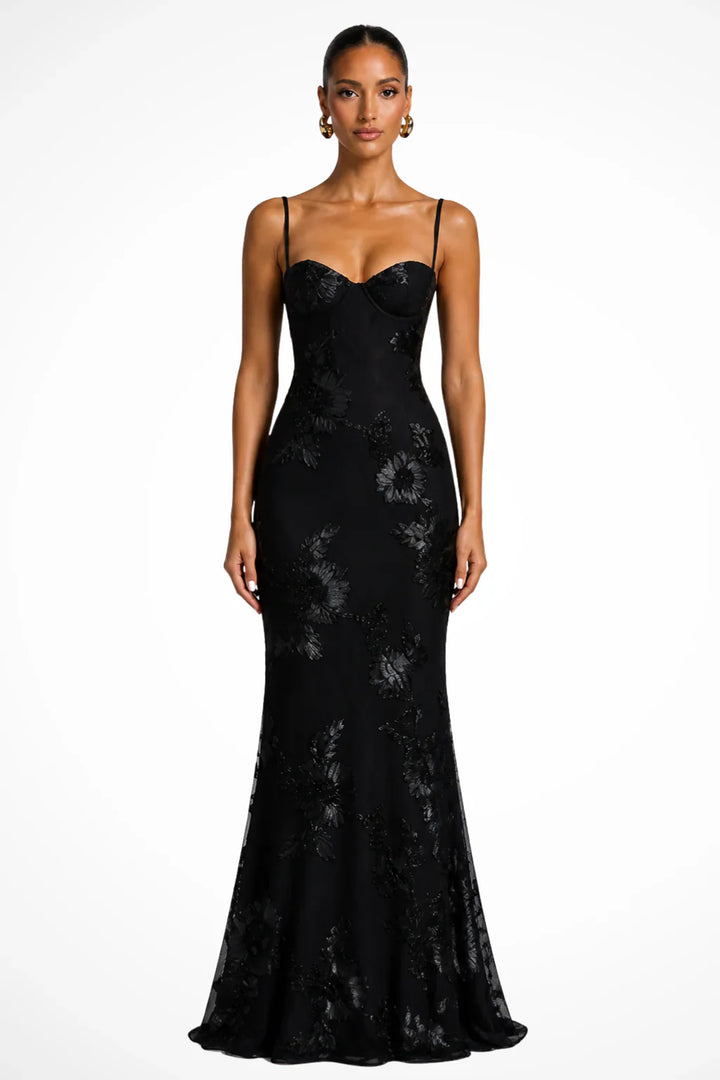 Womens Maxi Dress Embroidered Floral Corset Bodice Cami Straps
