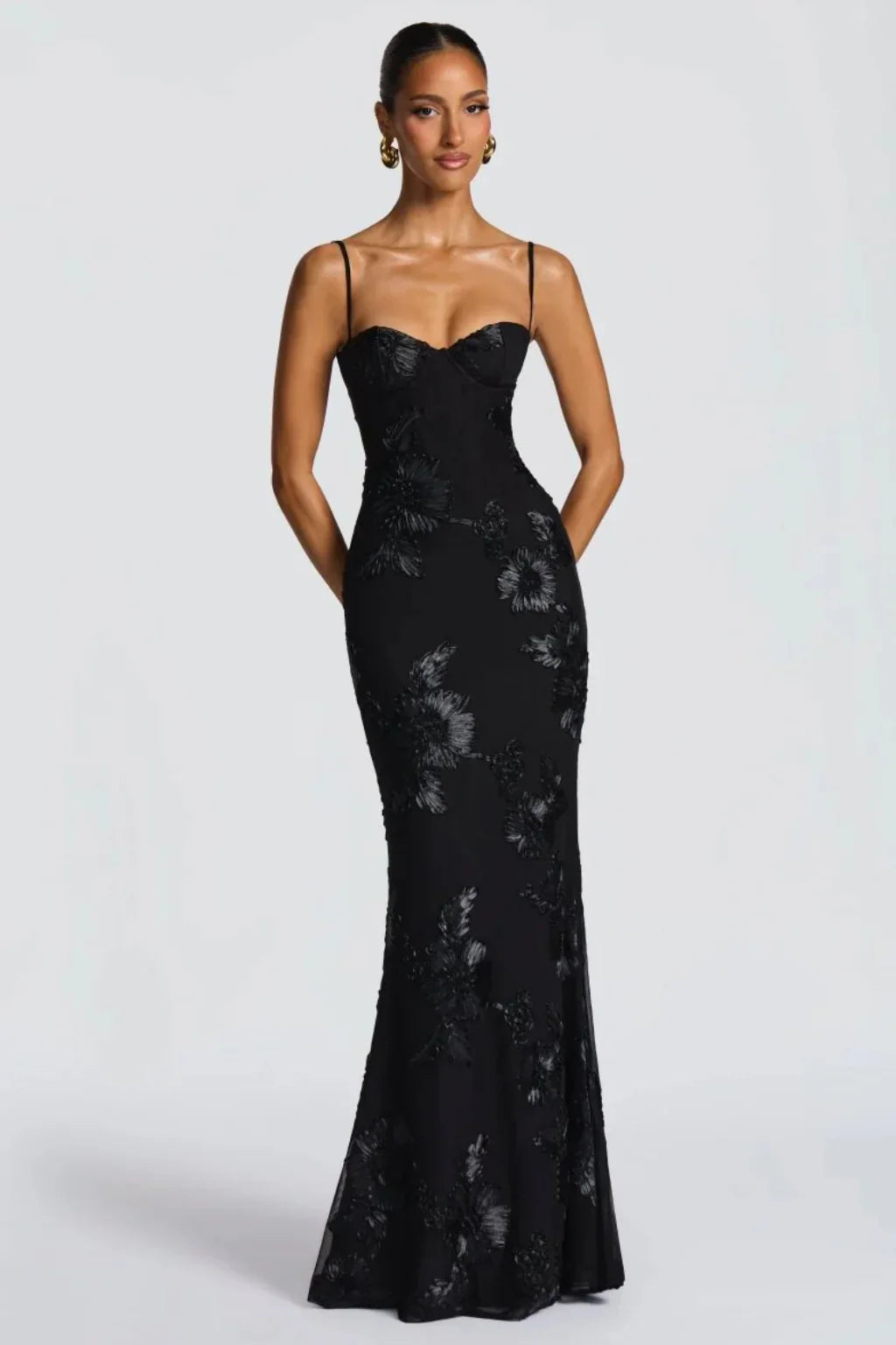 Womens Maxi Dress Embroidered Floral Corset Bodice Cami Straps