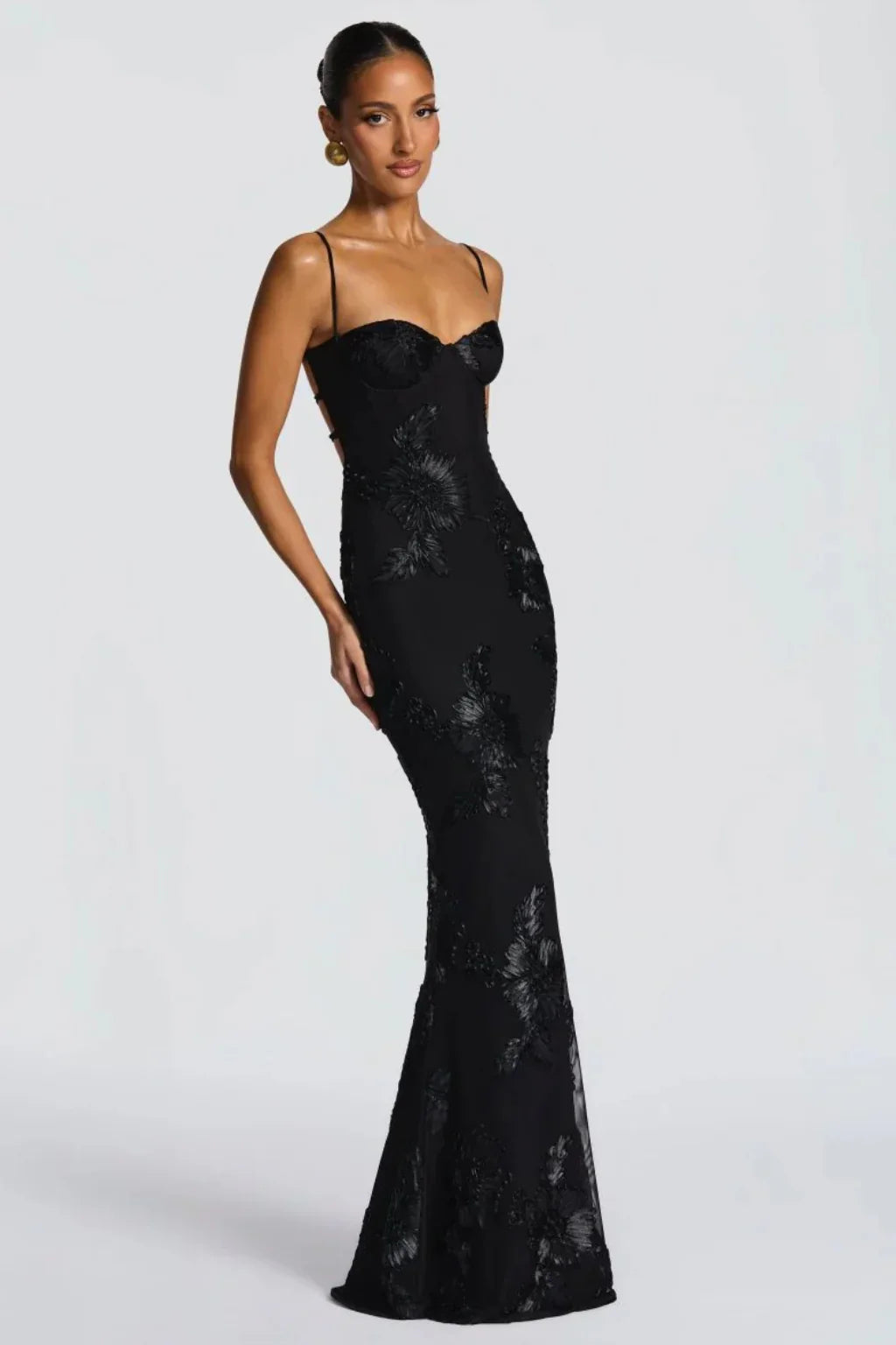 Womens Maxi Dress Embroidered Floral Corset Bodice Cami Straps
