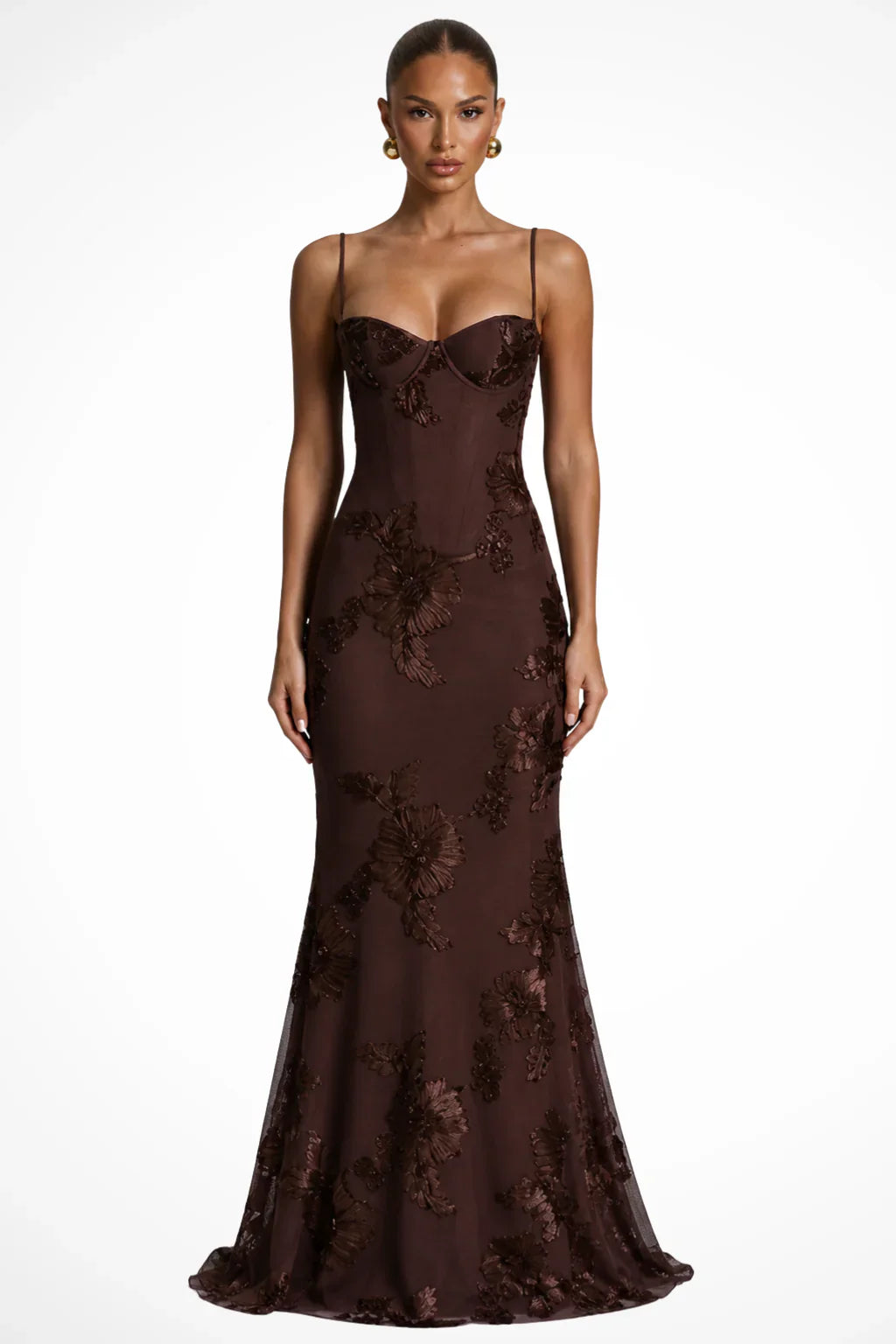 Womens Maxi Dress Embroidered Floral Corset Bodice Cami Straps