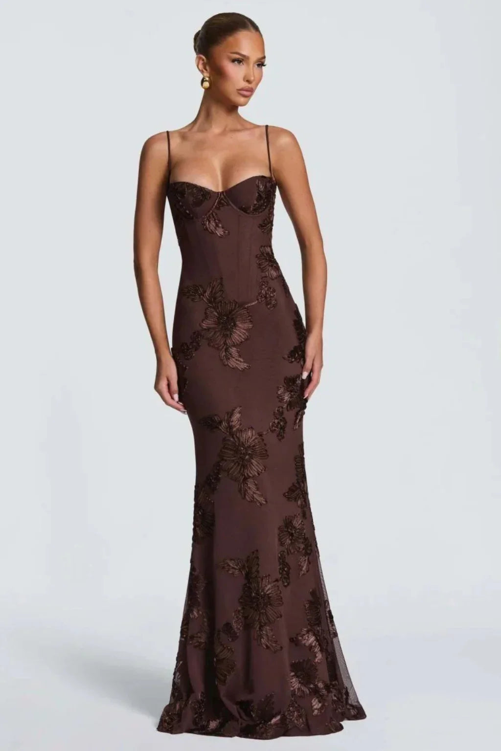 Womens Maxi Dress Embroidered Floral Corset Bodice Cami Straps