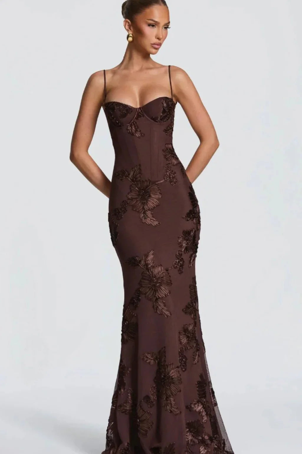 Womens Maxi Dress Embroidered Floral Corset Bodice Cami Straps