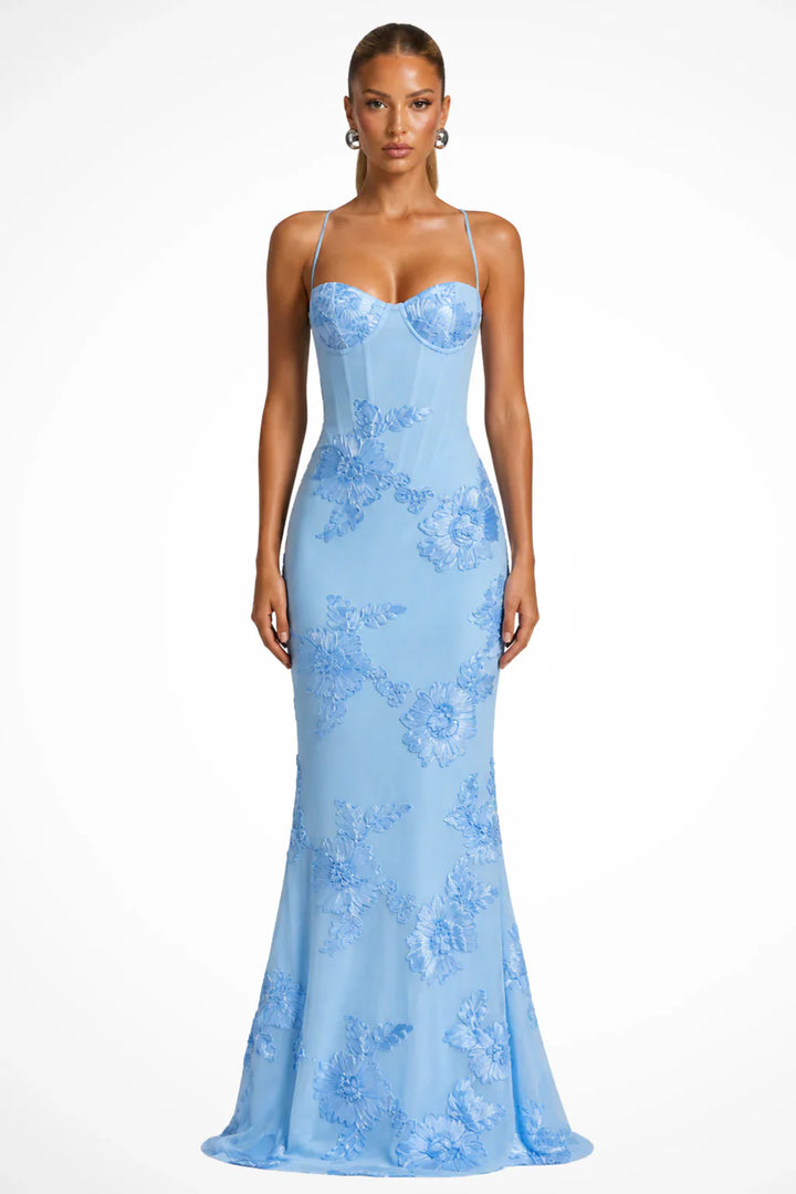 Womens Maxi Dress Embroidered Floral Corset Bodice Cami Straps