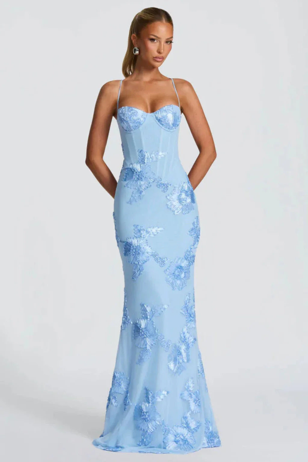 Womens Maxi Dress Embroidered Floral Corset Bodice Cami Straps