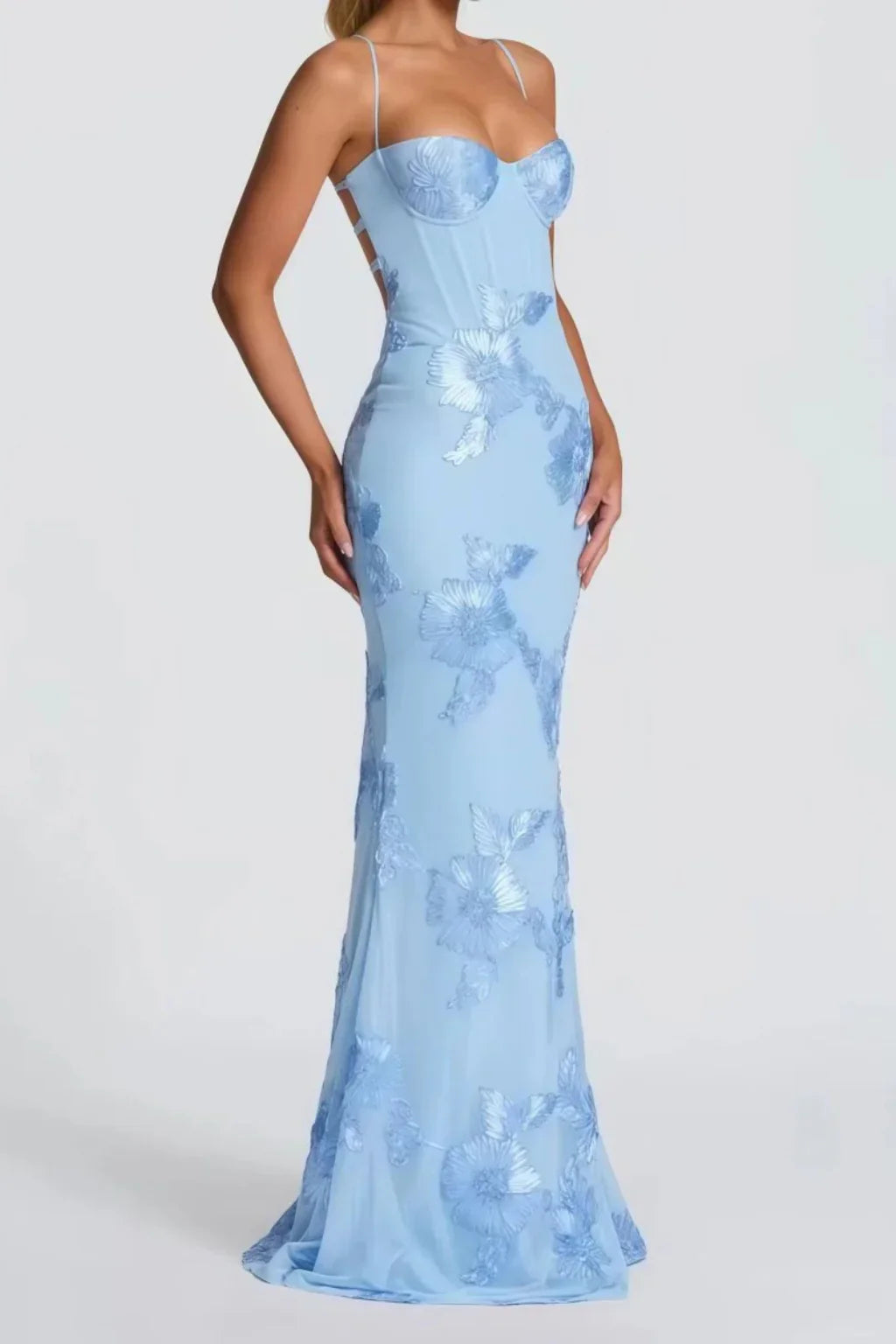 Womens Maxi Dress Embroidered Floral Corset Bodice Cami Straps