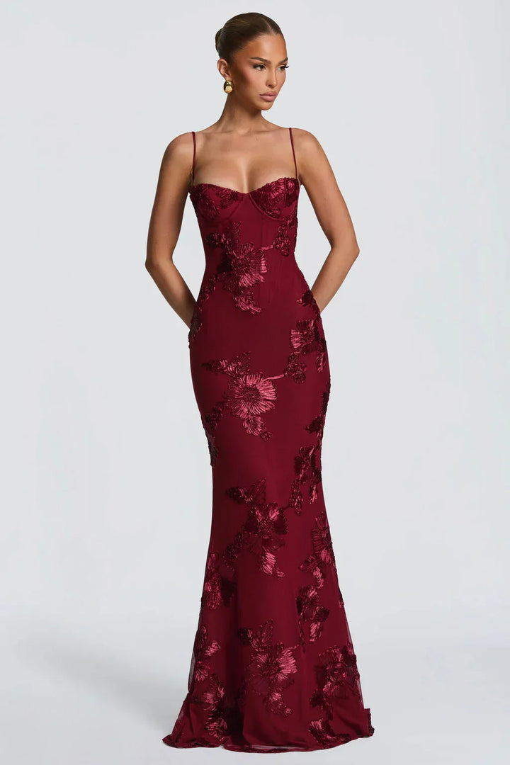 Womens Maxi Dress Embroidered Floral Corset Bodice Cami Straps