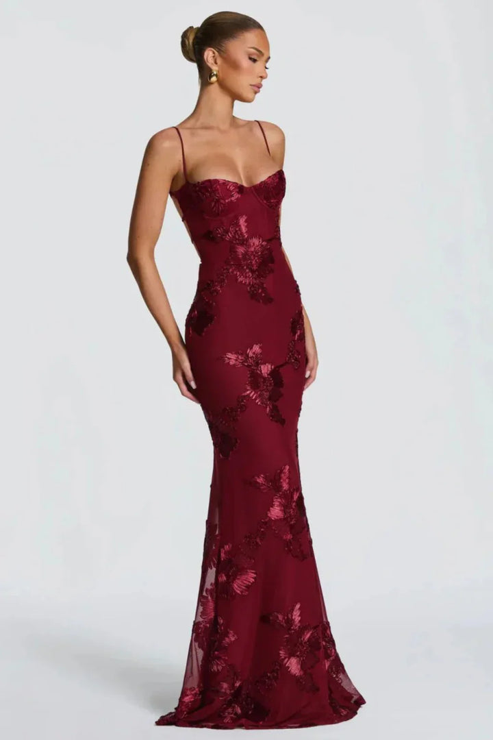Womens Maxi Dress Embroidered Floral Corset Bodice Cami Straps