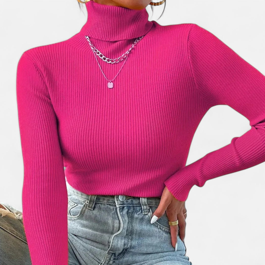 Womens Ribbed Knit Sweater Turtleneck Slim Fit