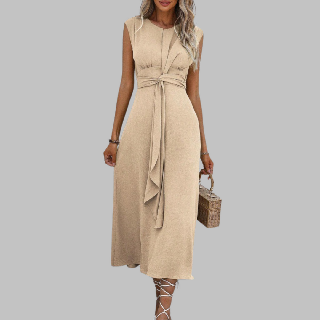 Womens Sleeveless Midi Dress with Tie Waist