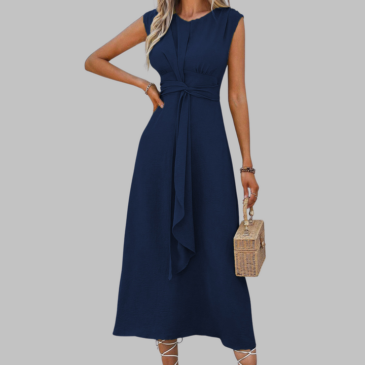 Womens Sleeveless Midi Dress with Tie Waist