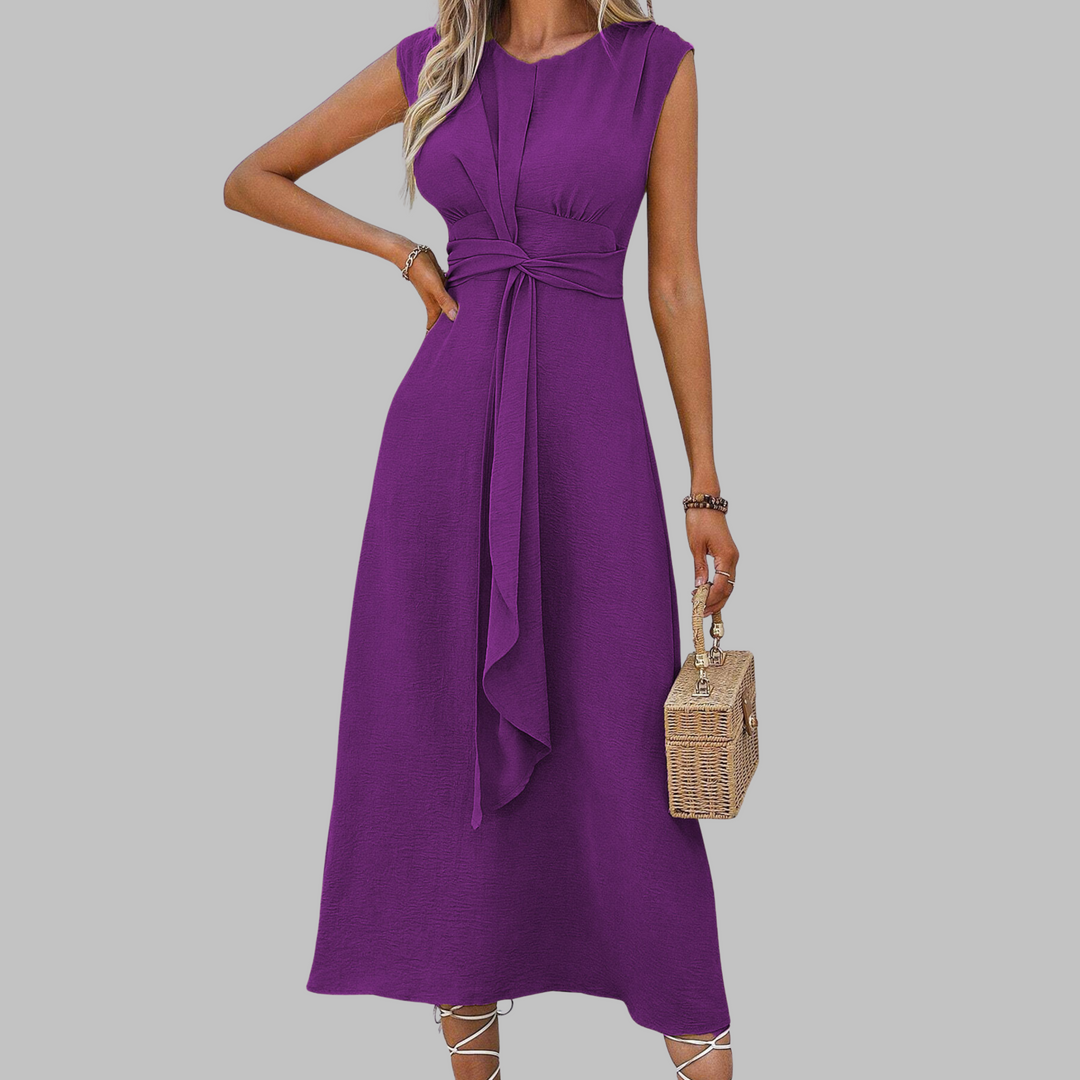 Womens Sleeveless Midi Dress with Tie Waist