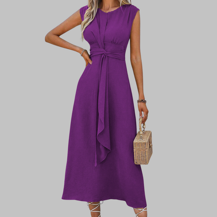 Womens Sleeveless Midi Dress with Tie Waist