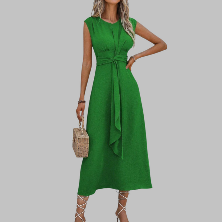 Womens Sleeveless Midi Dress with Tie Waist