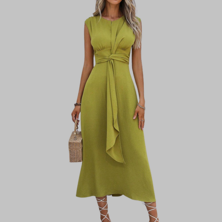 Womens Sleeveless Midi Dress with Tie Waist