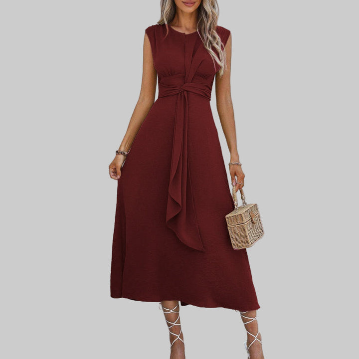 Womens Sleeveless Midi Dress with Tie Waist