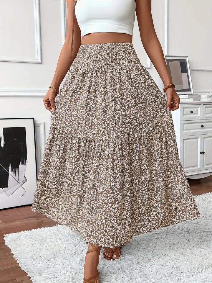 Womens Tiered Skirt Floral Pattern Relaxed Fit