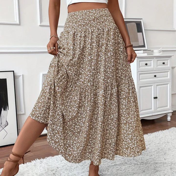 Womens Tiered Skirt Floral Pattern Relaxed Fit