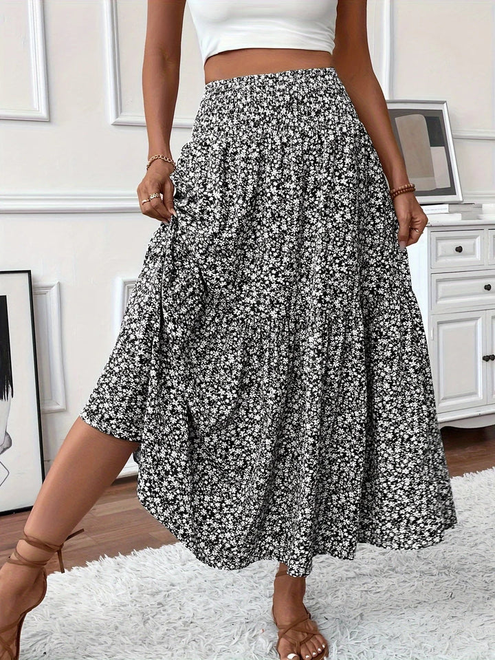 Womens Tiered Skirt Floral Pattern Relaxed Fit