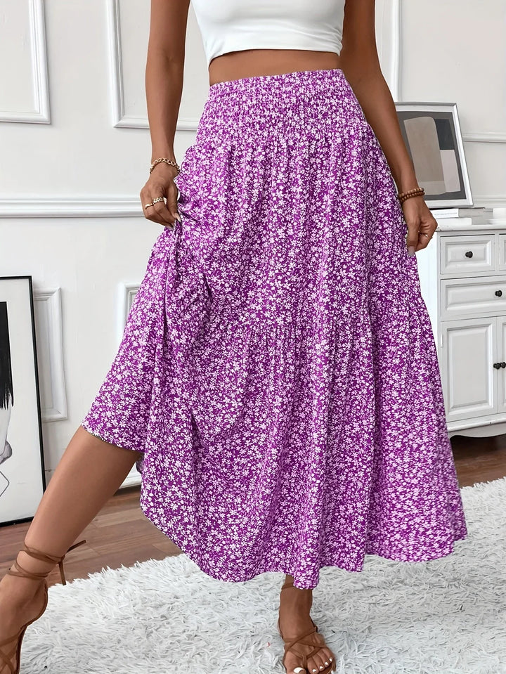 Womens Tiered Skirt Floral Pattern Relaxed Fit