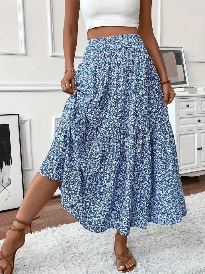 Womens Tiered Skirt Floral Pattern Relaxed Fit