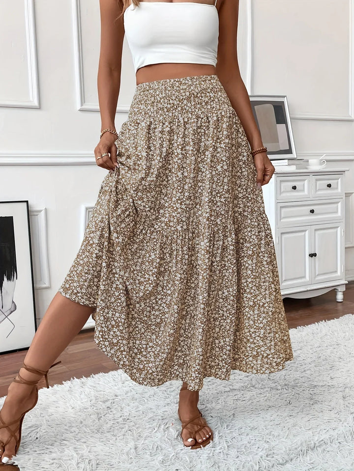 Womens Tiered Skirt Floral Pattern Relaxed Fit
