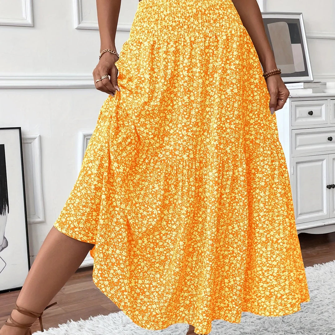 Womens Tiered Skirt Floral Pattern Relaxed Fit
