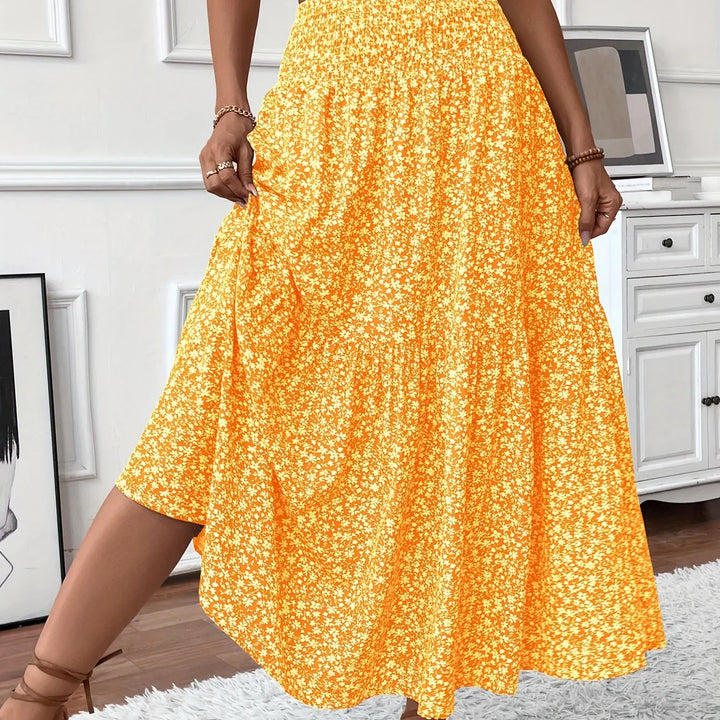 Womens Tiered Skirt Floral Pattern Relaxed Fit