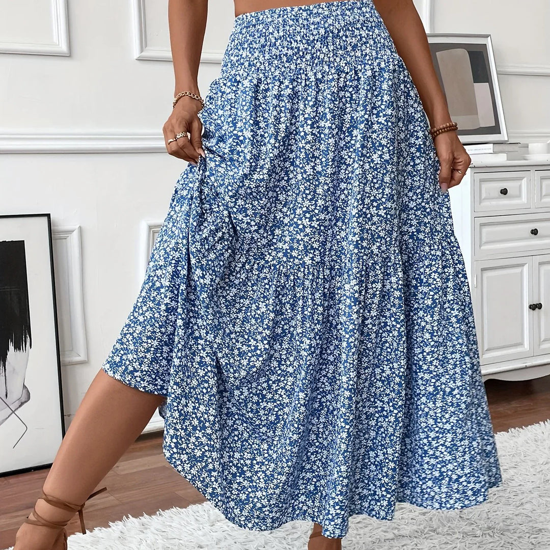 Womens Tiered Skirt Floral Pattern Relaxed Fit