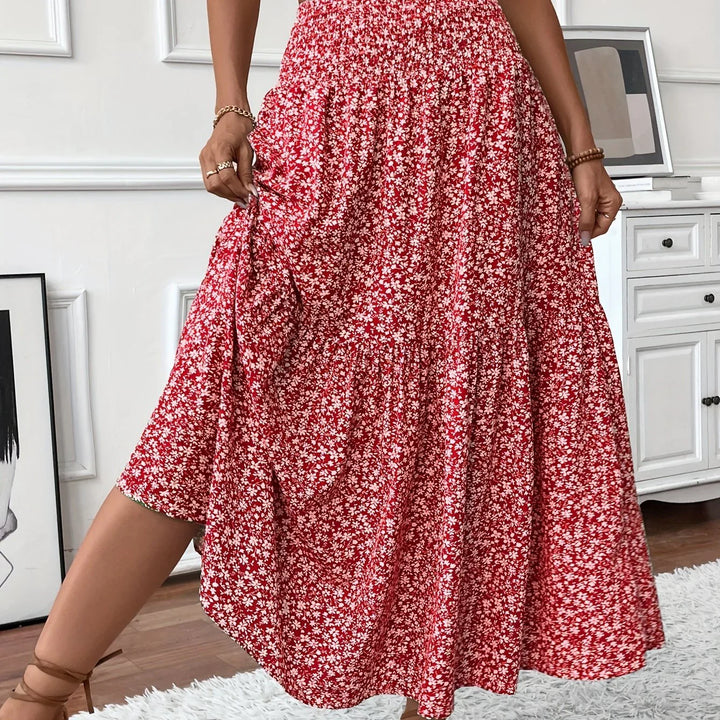 Womens Tiered Skirt Floral Pattern Relaxed Fit