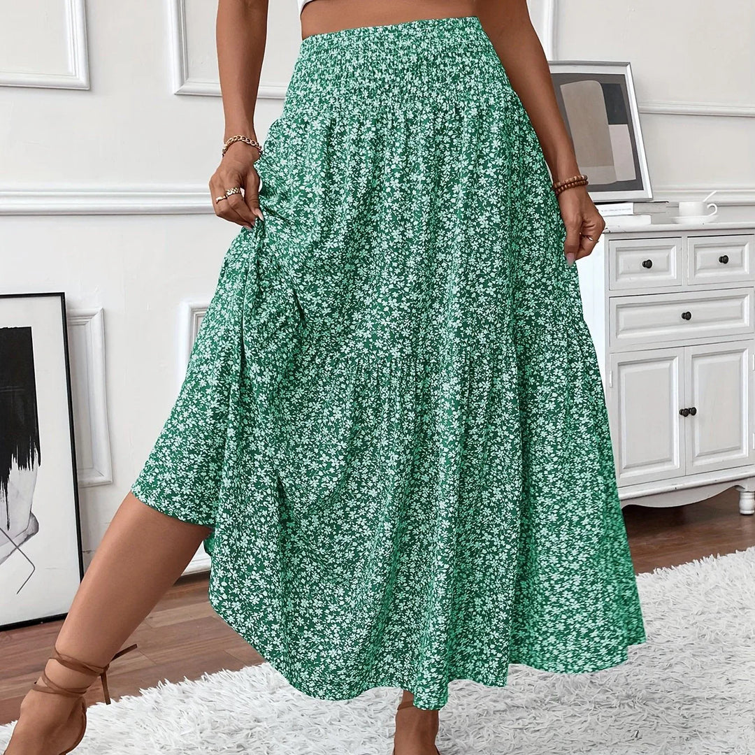 Womens Tiered Skirt Floral Pattern Relaxed Fit