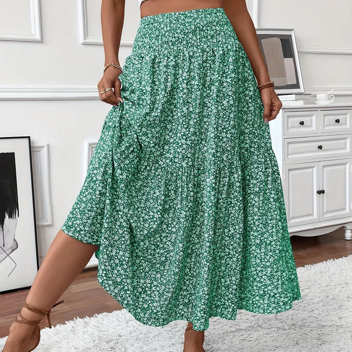 Womens Tiered Skirt Floral Pattern Relaxed Fit