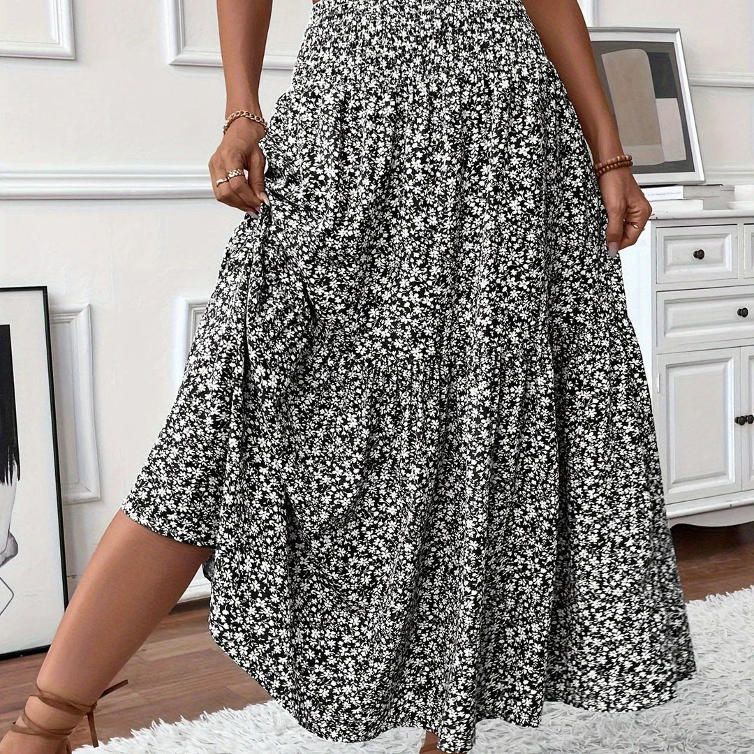 Womens Tiered Skirt Floral Pattern Relaxed Fit