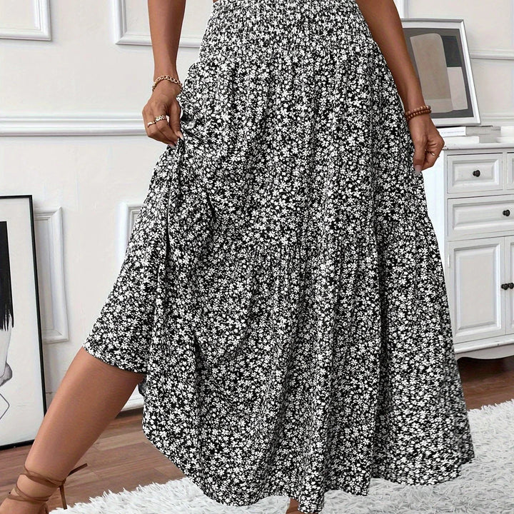 Womens Tiered Skirt Floral Pattern Relaxed Fit