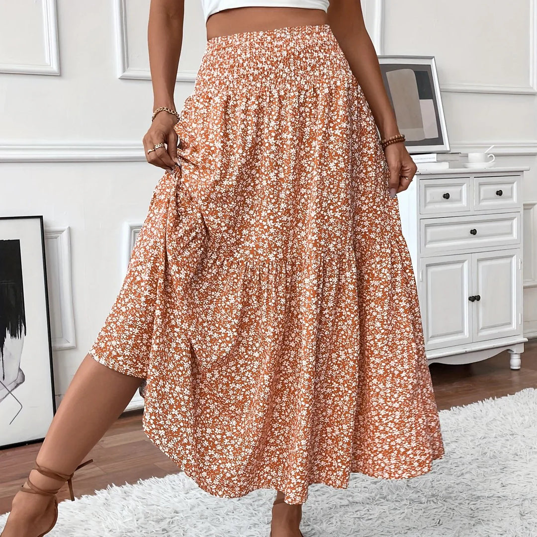 Womens Tiered Skirt Floral Pattern Relaxed Fit