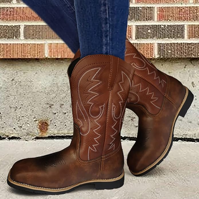 Mens Leather Western Boots Rugged Design - BritishMode