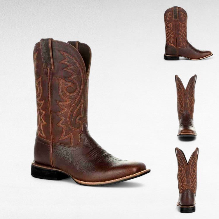 Mens Leather Western Boots Rugged Design